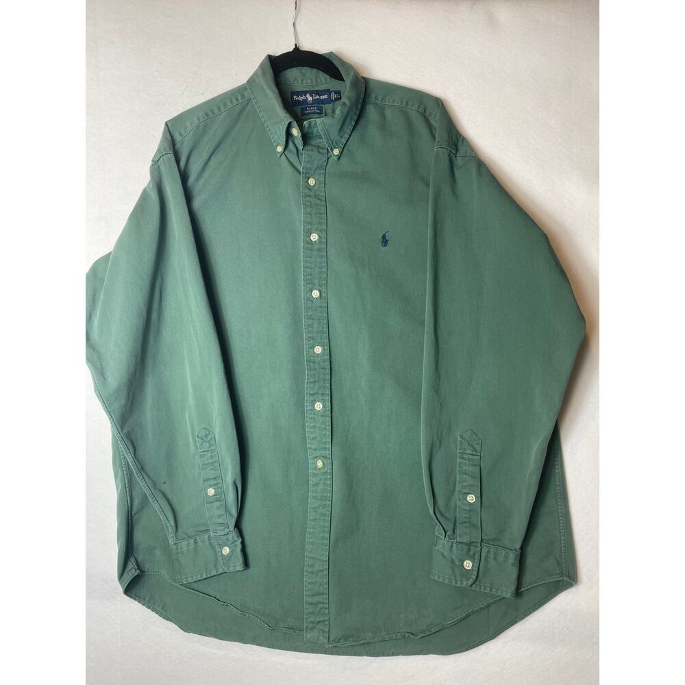 Ralph Lauren Green Cotton Button Down Long‎ Sleeve Shirt Men XL